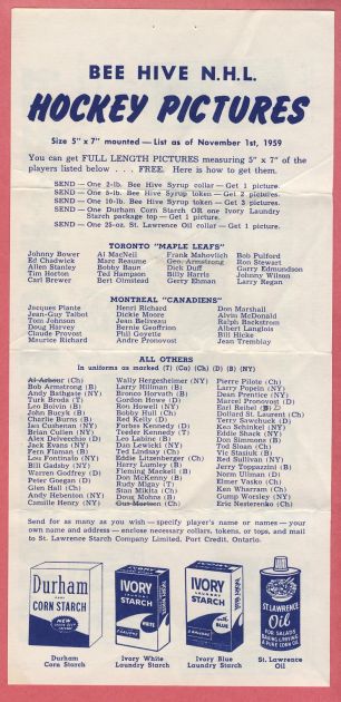 1959 Beehive Hockey Pictures Checklist